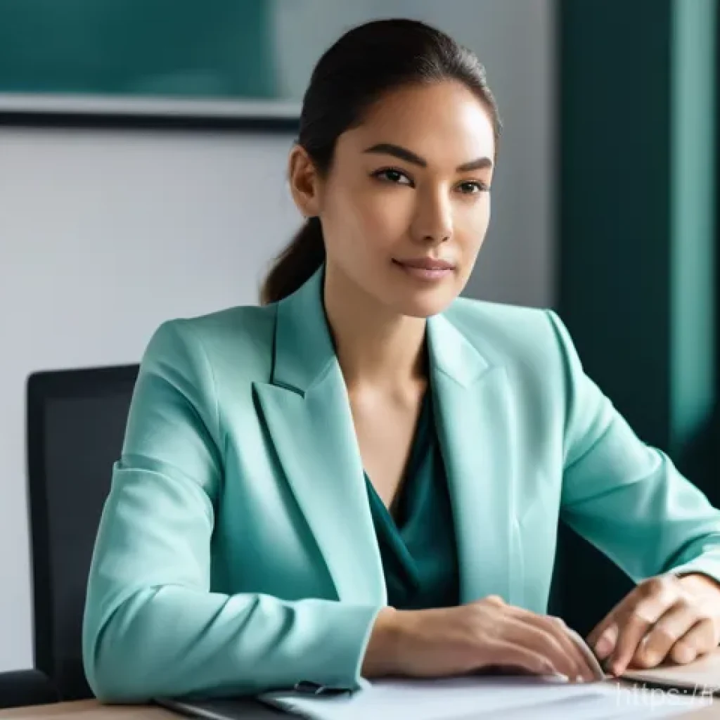 웹디자인 클라이언트와 계약하기 - **Prompt:** A modern, professional female web developer in her early 30s, dressed in a smart casual ...