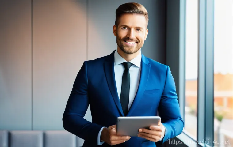 웹디자인 클라이언트와 계약하기 - **Prompt:** Two professionals, a male client in his 40s wearing a business shirt and a female web de...