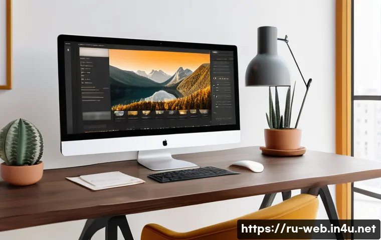 웹디자인 성공 사례 분석 - A modern web designer’s workspace featuring a large curved monitor displaying a website layout using...