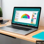 Home 20 웹디자인 필기시험 준비법 - A modern web designer’s workspace featuring a sleek laptop displaying a colorful, harmonious website...