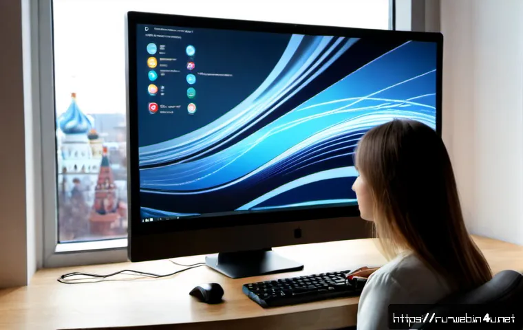 웹디자인 고급 CSS 애니메이션 - Photorealistic modern web designer workspace in Moscow, focused young professional viewing a widescr...